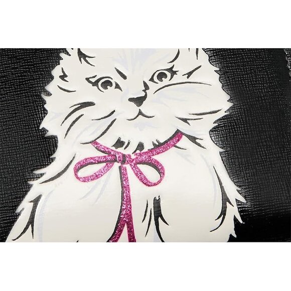 Kate Spade Whiskers Saffiano Leather Zip Around Continental Wallet White Cat Bow - Picture 4 of 4